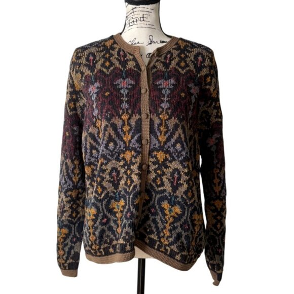Peruvian Connection Cardigan Sweater Geometric Pima Cotton Peru Womens Size XL - Picture 1 of 8